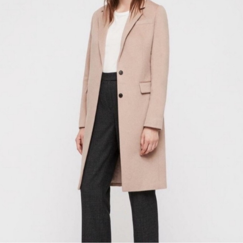 Allsaints Silk + Wool coat in dusty pink